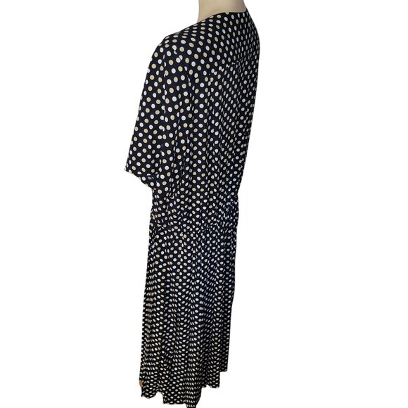 Vintage Rebecca Stuart Polka Dot Dress Navy & White Short Sleeve Button Front 18 - Picture 4 of 6